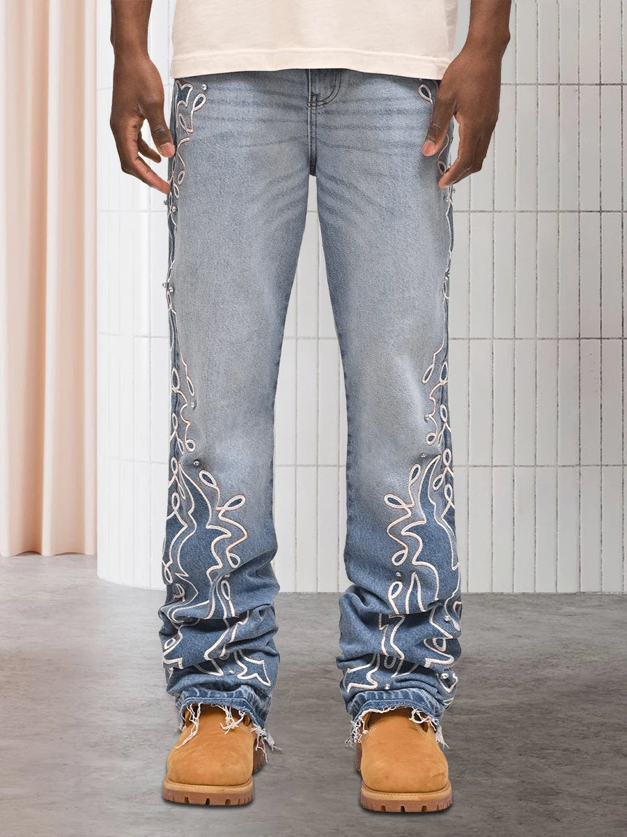 Men’s Stretch Denim Jeans – Classic Five-Pocket Design with Distressed Details, Comfortable for Everyday Wear