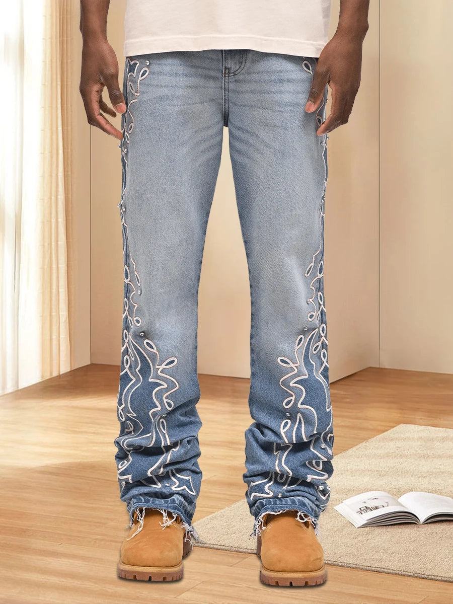 Men’s Stretch Denim Jeans – Classic Five-Pocket Design with Distressed Details, Comfortable for Everyday Wear