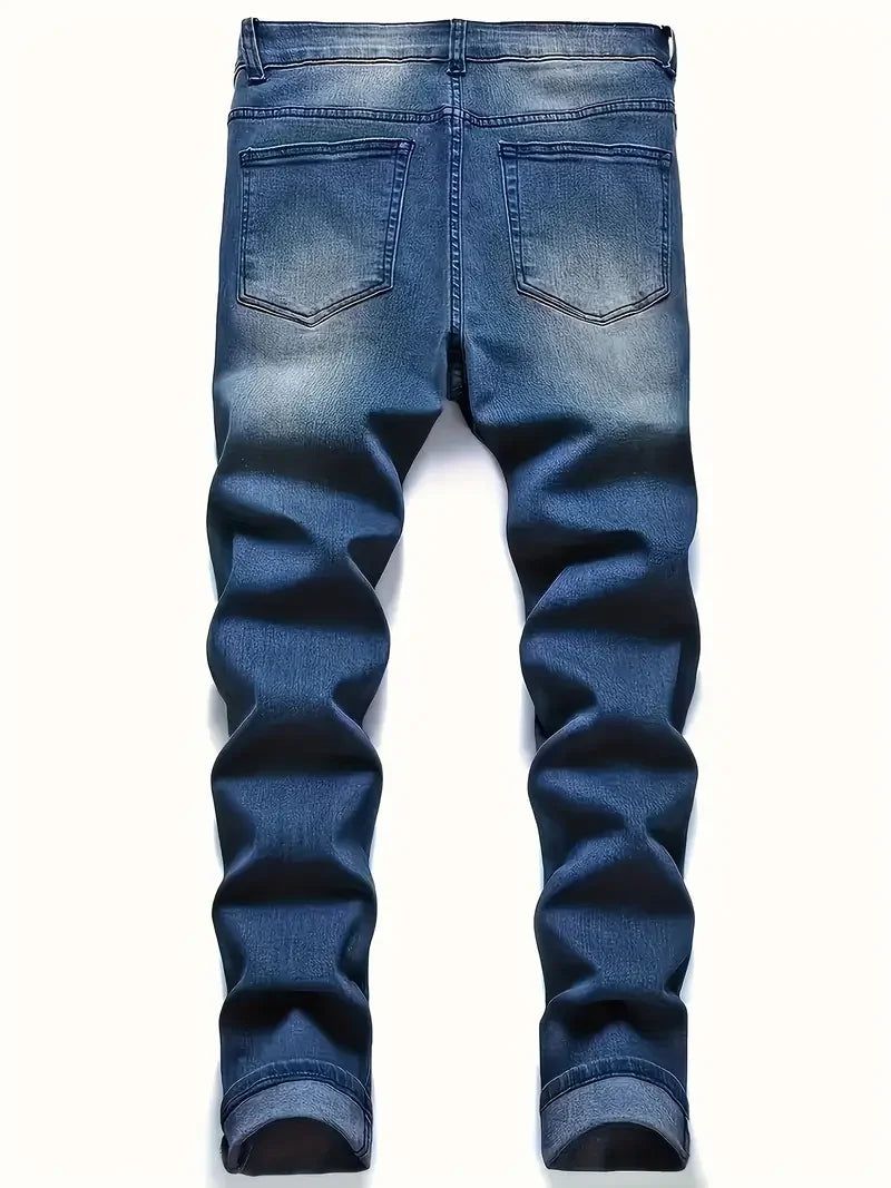 Men’s Distressed Jeans – Street Style Stretch Denim with Ripped Details, Comfortable Everyday Fashion for All Seasons