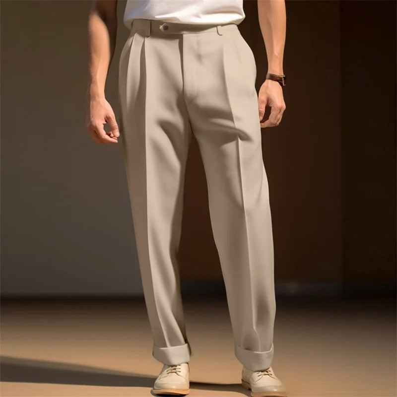 Men’s Classic Dress Pants – Solid Color Flat Front Trousers, Modern Business Casual Suit Pants with Hemmed Bottoms