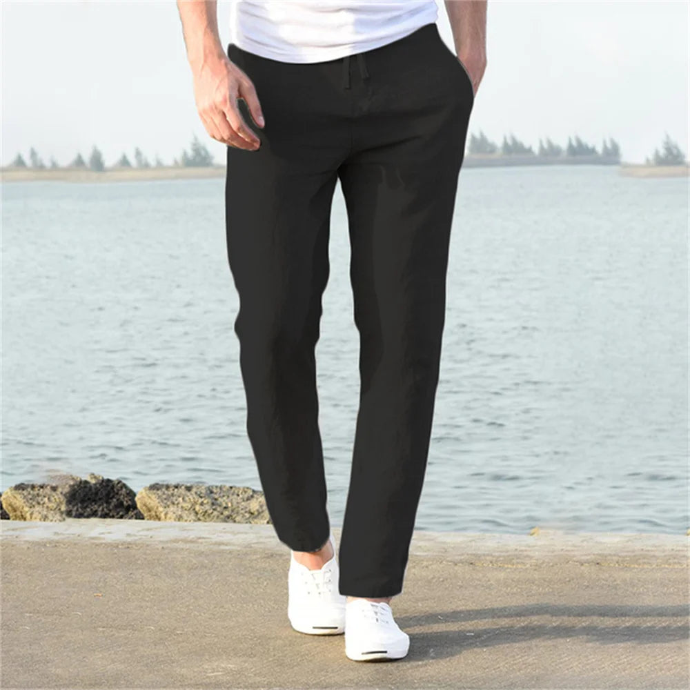 Men’s Cotton-Linen Pants – Breathable Solid-Color Autumn Trousers, Casual Fitness Streetwear S-3XL