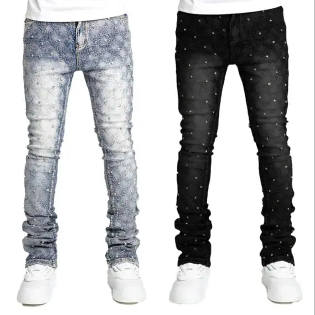 Men’s Straight Leg Denim Pants – Trendy Elastic Jeans, European & American Fashion, Instagram Hot Style