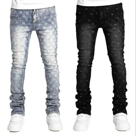 Men’s Straight Leg Denim Pants – Trendy Elastic Jeans, European & American Fashion, Instagram Hot Style